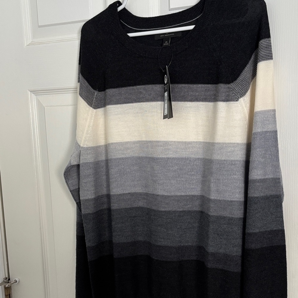 Banana Republic Men's Striped Crewneck Sweater - Black, Gray, and Cream - Picture 1 of 5